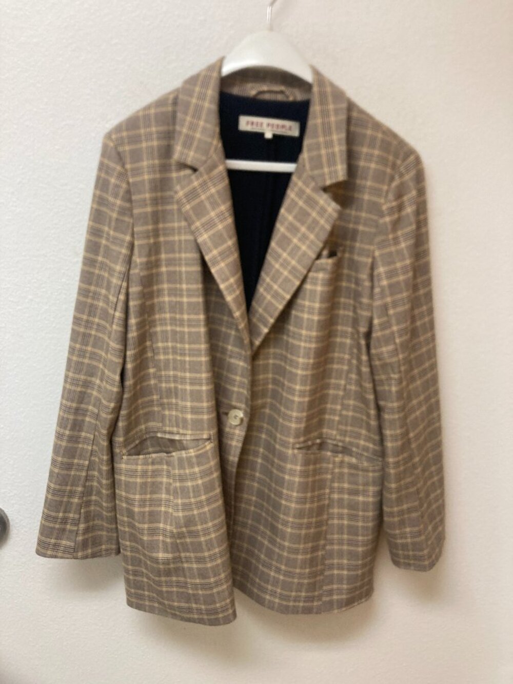 FREE PEOPLE Preppy Brown Plaid Blazer Academia Professional (XL)